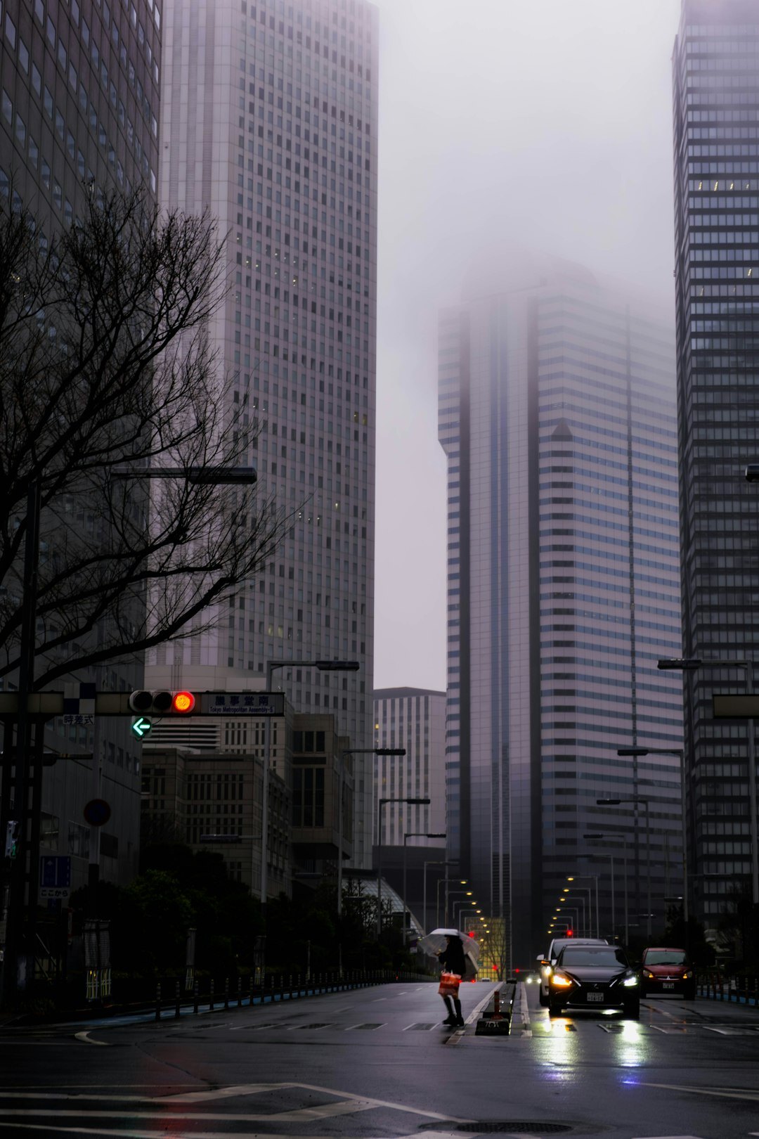 detective walking in foggy city